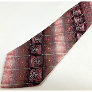 Pierre Cardin Mens Necktie Silk Pink silver gray scrollwork geometric tie